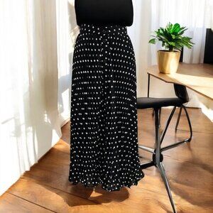 MittoShop B/W‎ Polka Dot Pleated Maxii Skirt L Retro Casual Comfy Street NWT